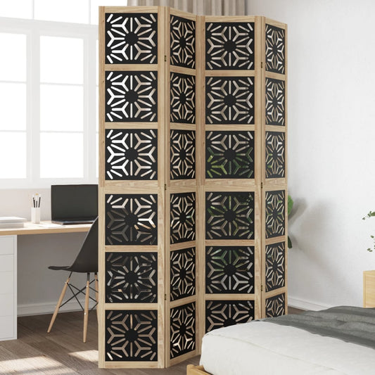 Room Divider 4 Panels Brown and Black Solid Paulownia