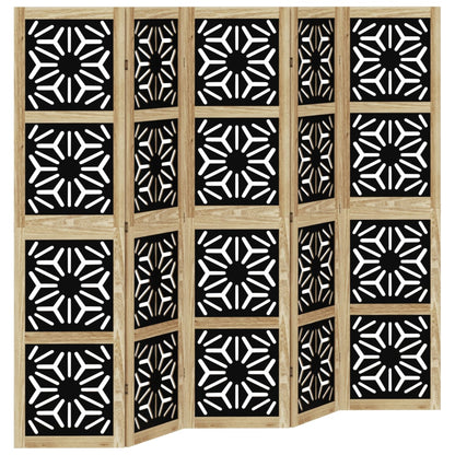 Room divider 5 panels Brown and black Paulownia wood