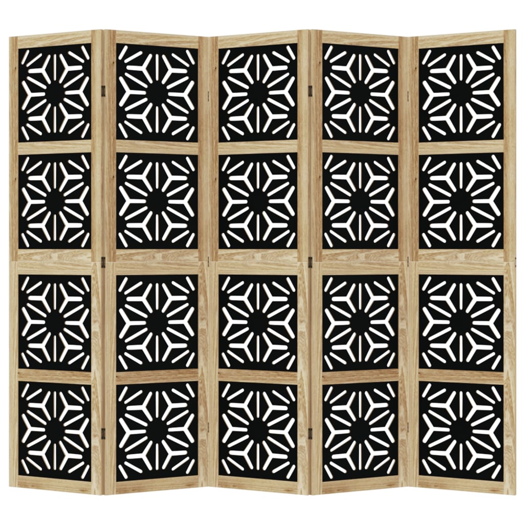 Room divider 5 panels Brown and black Paulownia wood