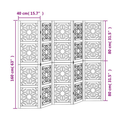 Room divider 5 panels Brown and black Paulownia wood