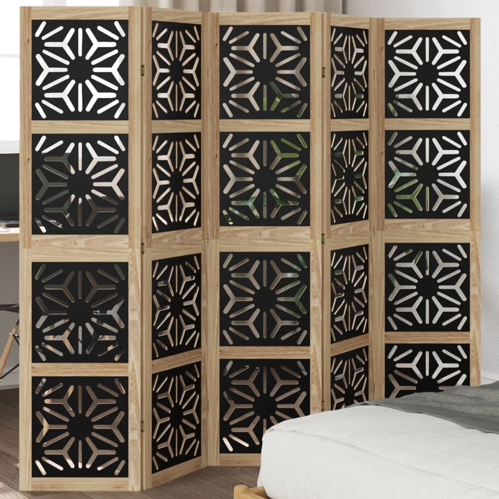 Room divider 5 panels Brown and black Paulownia wood