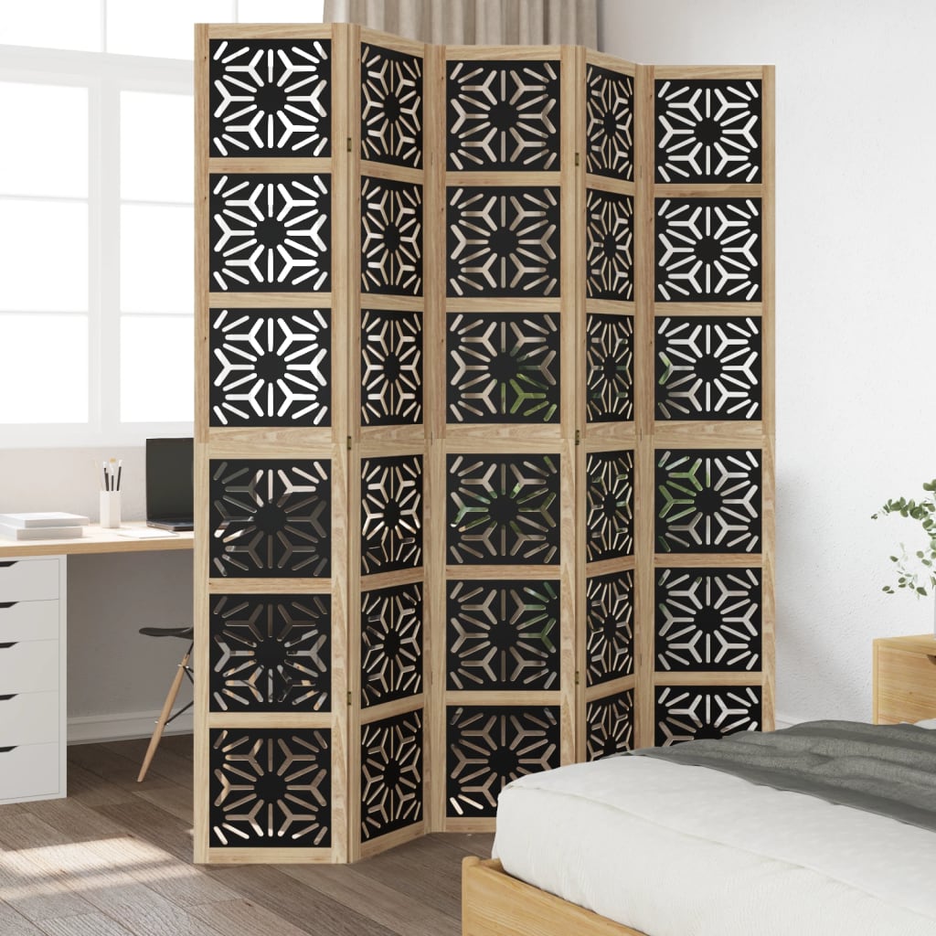 Room divider 5 panels Brown and black Paulownia wood