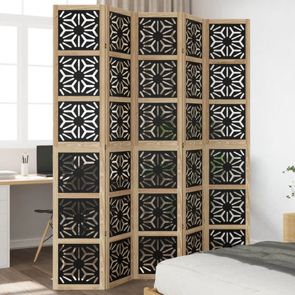 Room divider 5 panels Brown and black Paulownia wood