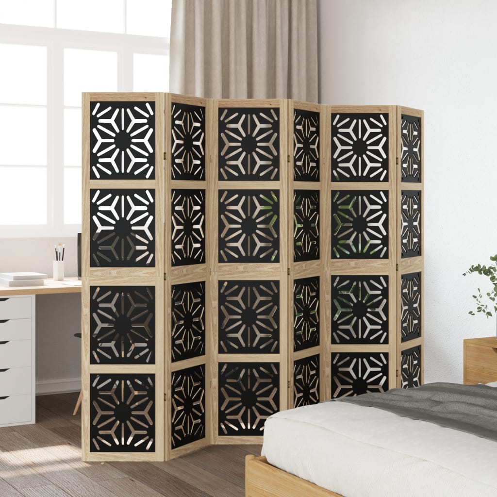 Room divider 6 panels Brown and black Paulownia wood