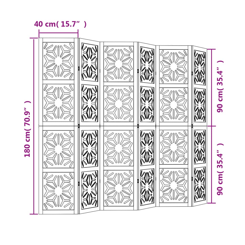 Room divider 6 panels Brown and black Paulownia wood