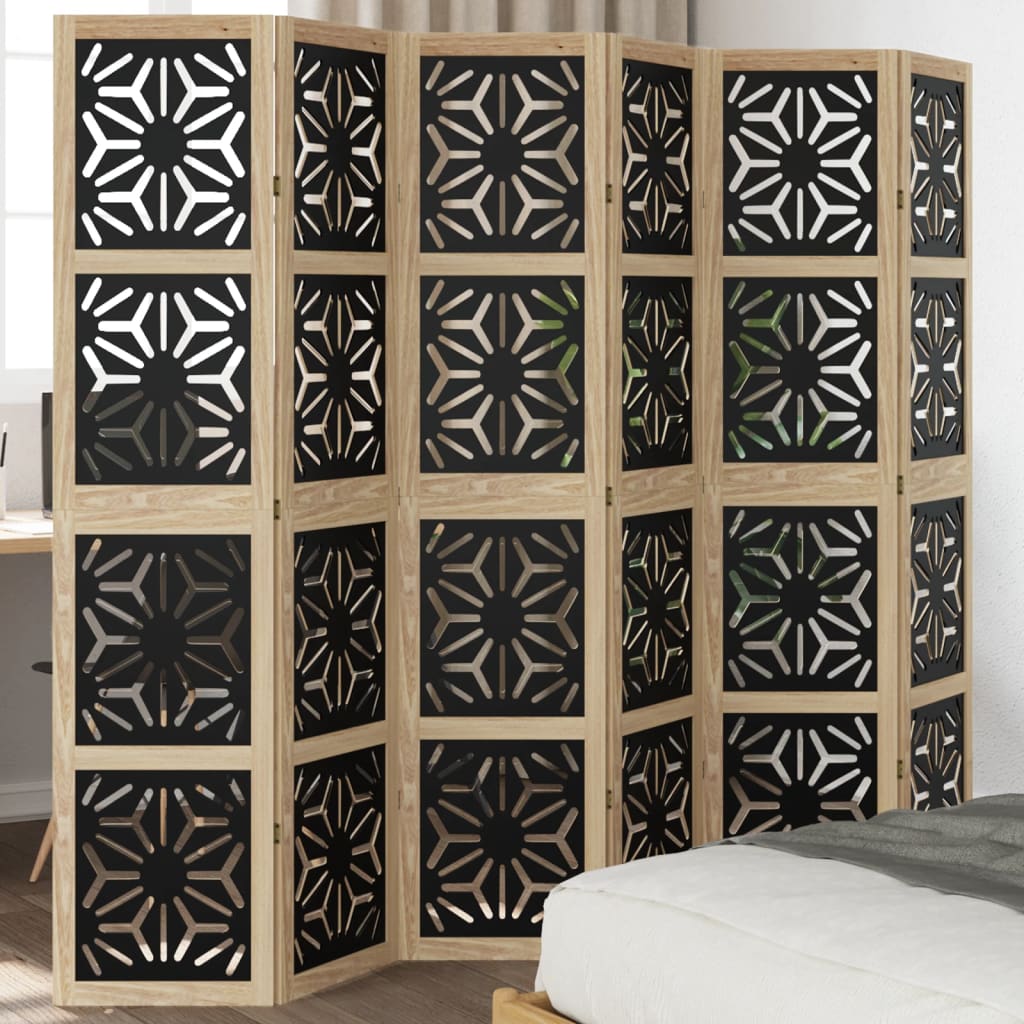 Room divider 6 panels Brown and black Paulownia wood