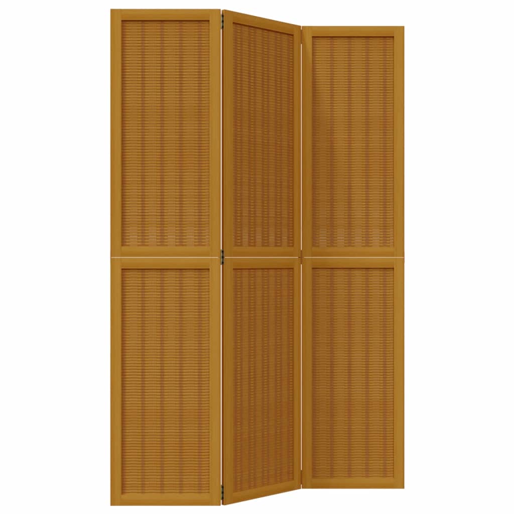 Room Divider 3 Panels Dark Brown Solid Paulownia