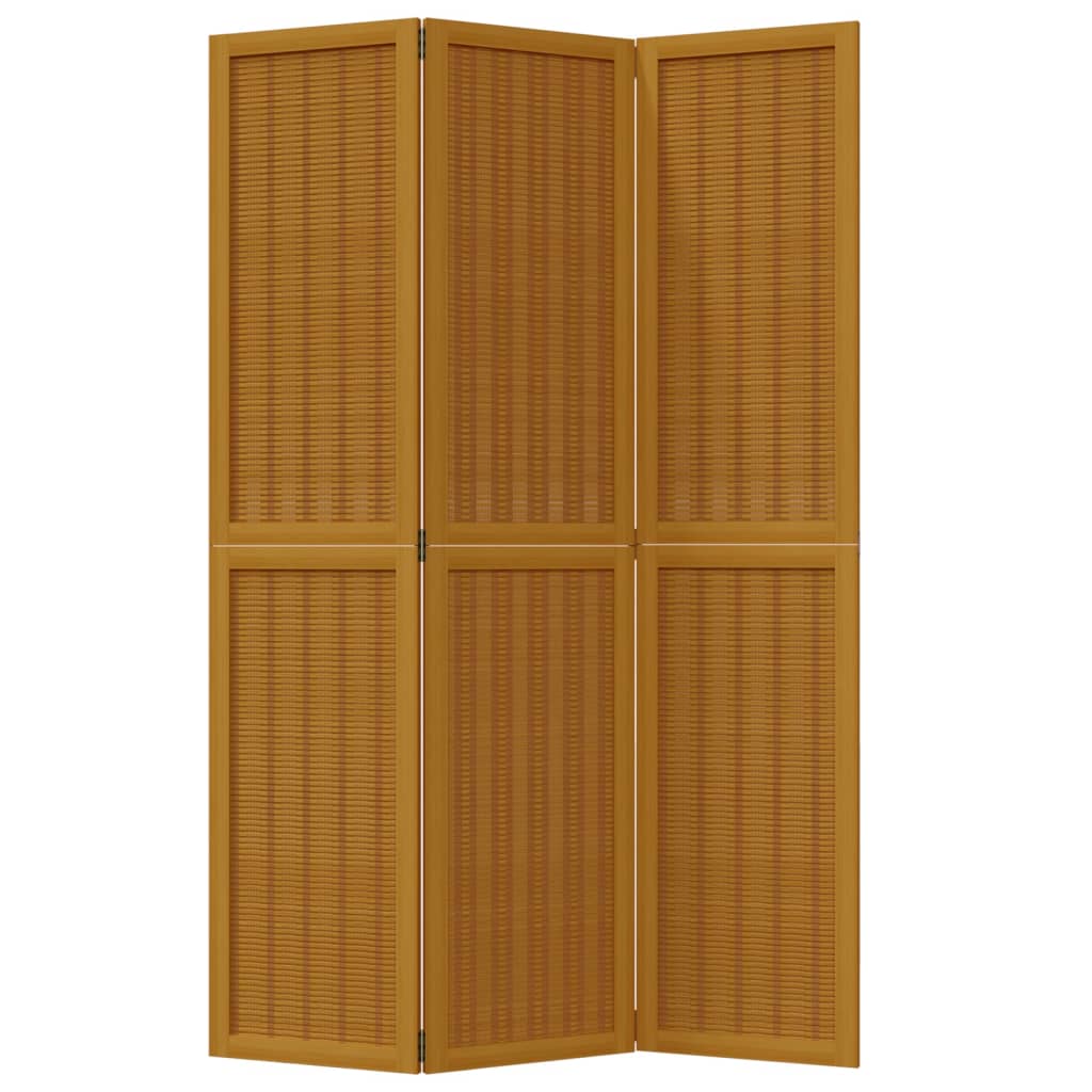 Room Divider 3 Panels Dark Brown Solid Paulownia