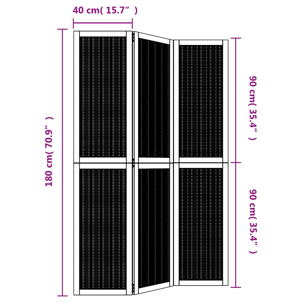 Room Divider 3 Panels Dark Brown Solid Paulownia