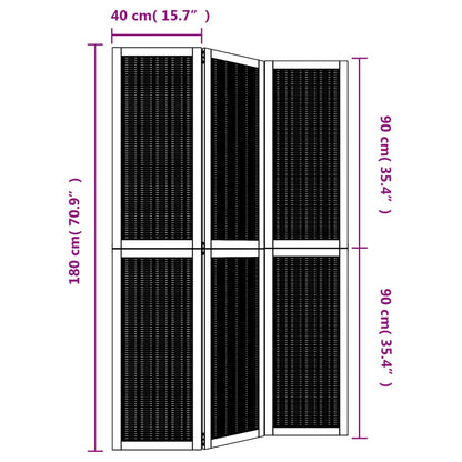 Room Divider 3 Panels Dark Brown Solid Paulownia