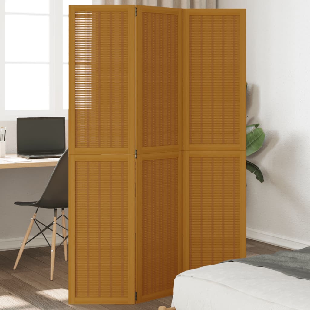 Room Divider 3 Panels Dark Brown Solid Paulownia