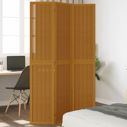 Room Divider 3 Panels Dark Brown Solid Paulownia