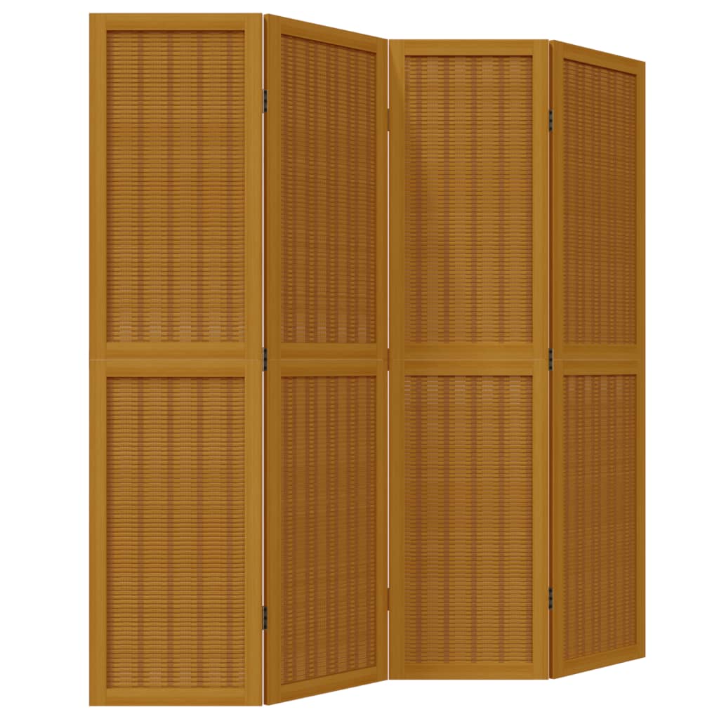 Room Divider 4 Panels Brown Solid Paulownia Wood