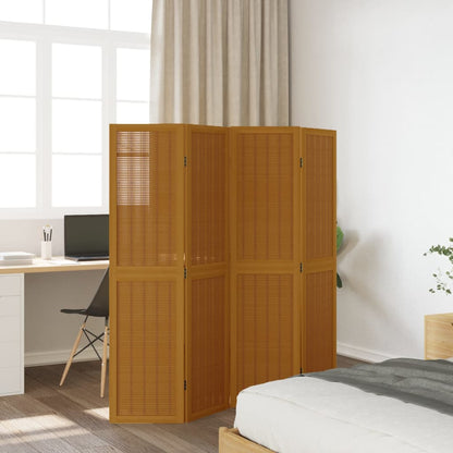 Room Divider 4 Panels Brown Solid Paulownia Wood