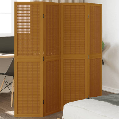 Room Divider 4 Panels Brown Solid Paulownia Wood