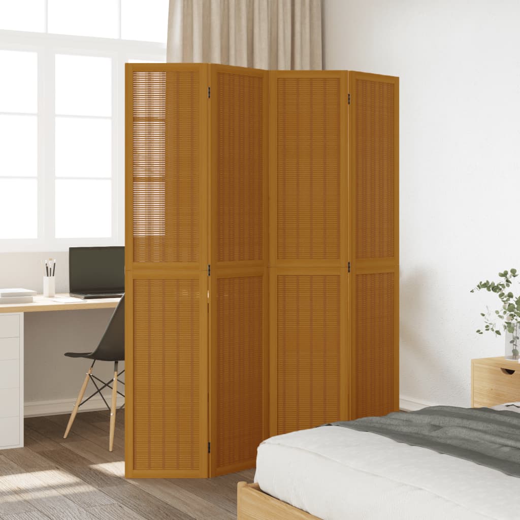 Room Divider 4 Panels Brown Solid Paulownia Wood