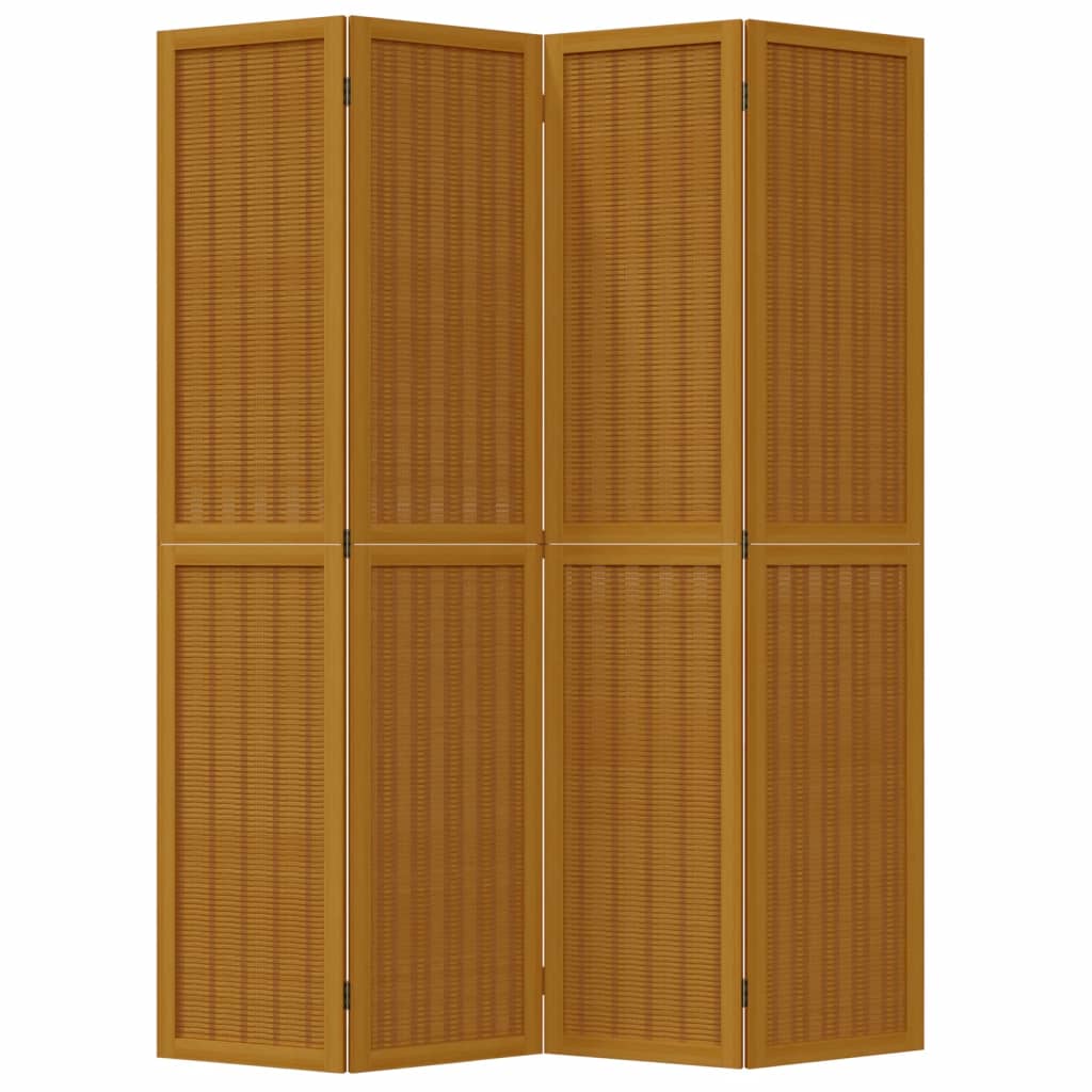 Room Divider 4 Panels Brown Solid Paulownia Wood