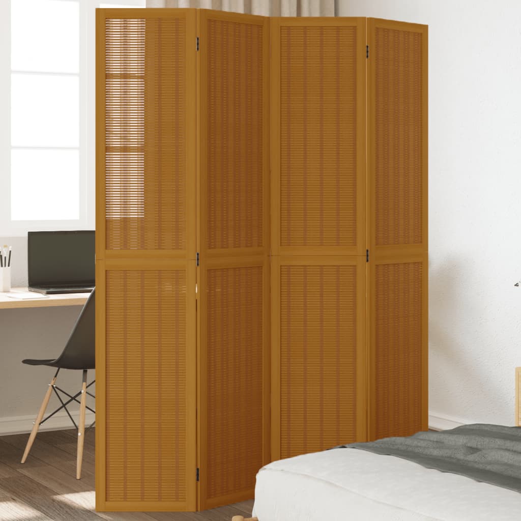 Room Divider 4 Panels Brown Solid Paulownia Wood