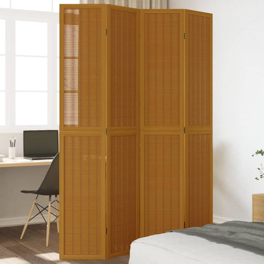 Room Divider 4 Panels Brown Solid Paulownia Wood