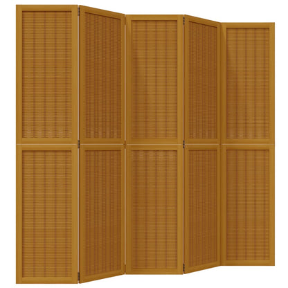 Room Divider 5 Panels Brown Solid Paulownia Wood