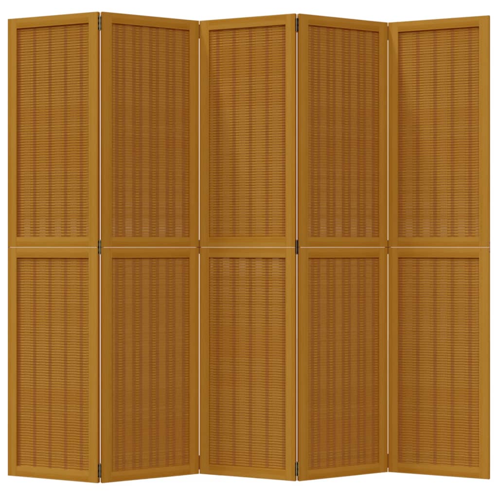 Room Divider 5 Panels Brown Solid Paulownia Wood