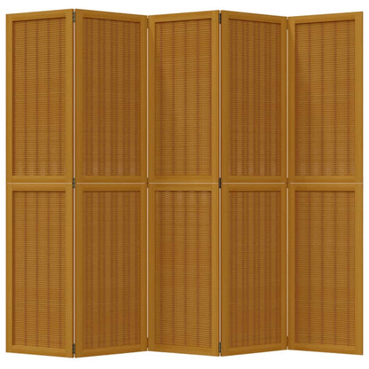 Room Divider 5 Panels Brown Solid Paulownia Wood