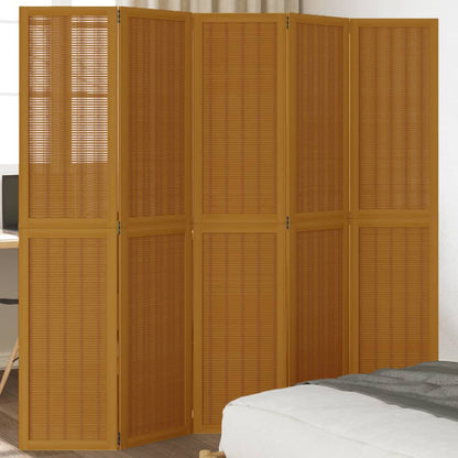 Room Divider 5 Panels Brown Solid Paulownia Wood