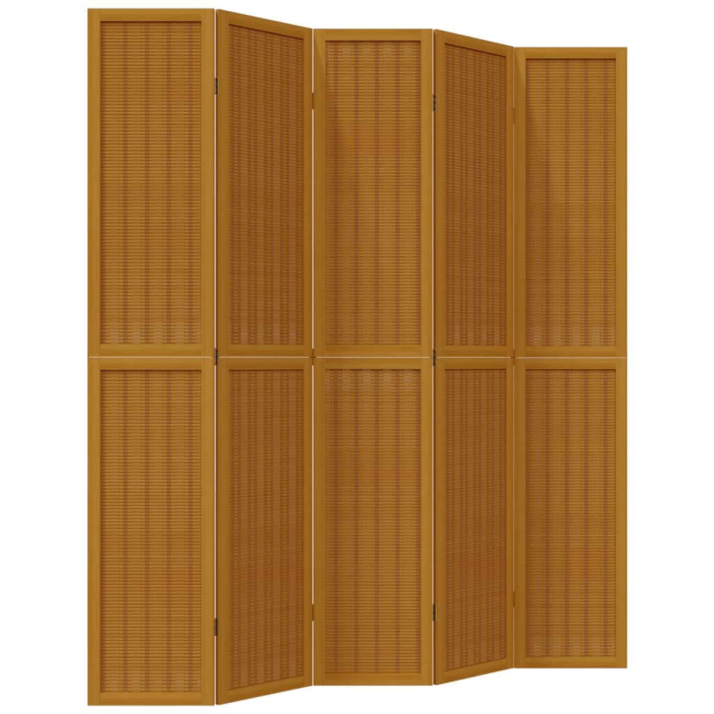 Room Divider 5 Panels Brown Solid Paulownia Wood