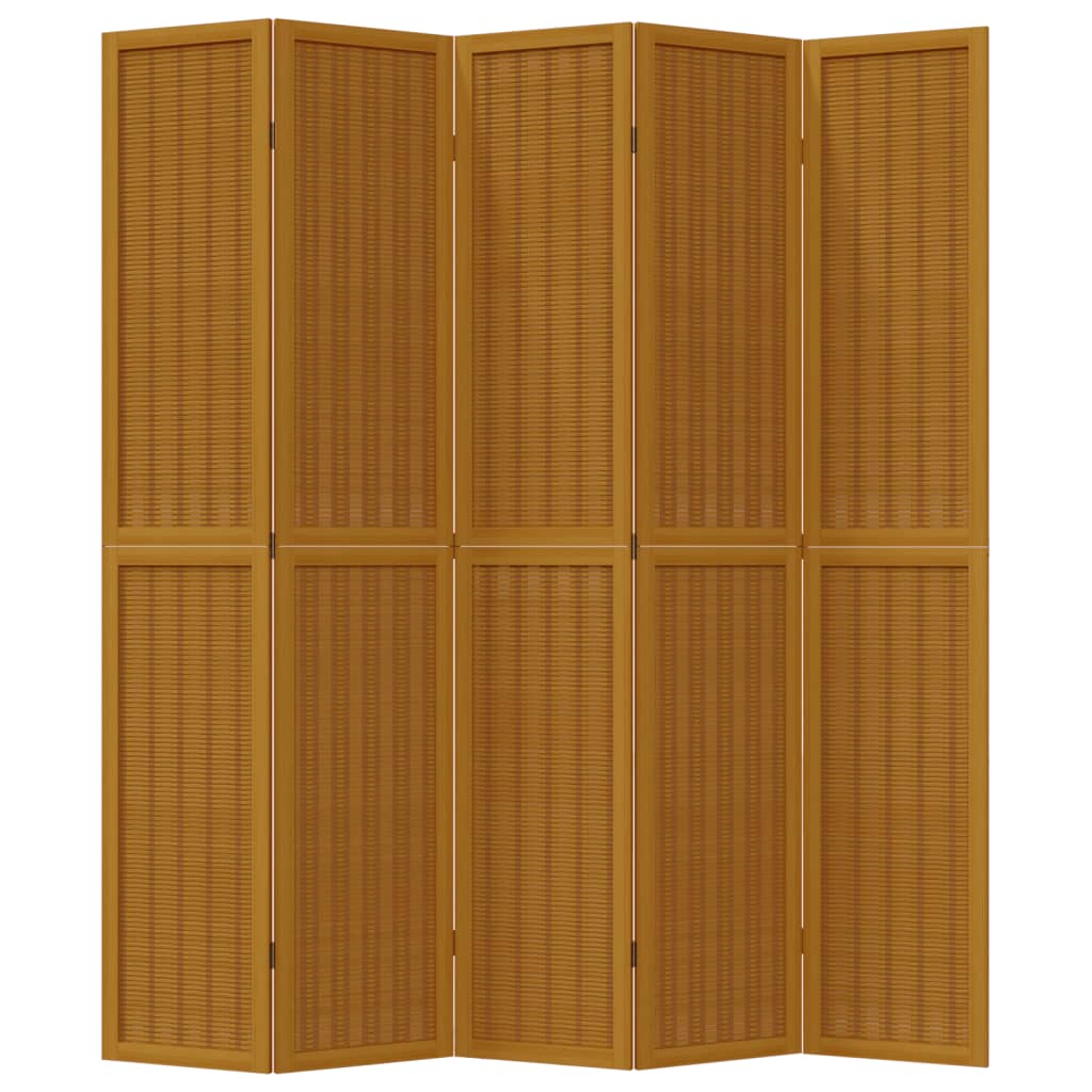 Room Divider 5 Panels Brown Solid Paulownia Wood