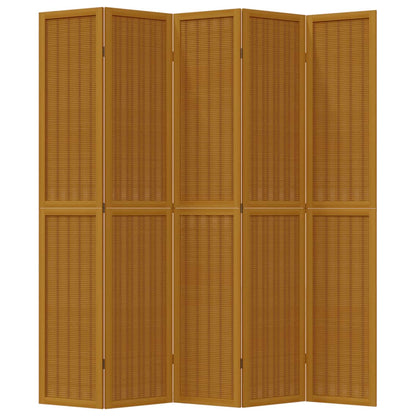 Room Divider 5 Panels Brown Solid Paulownia Wood