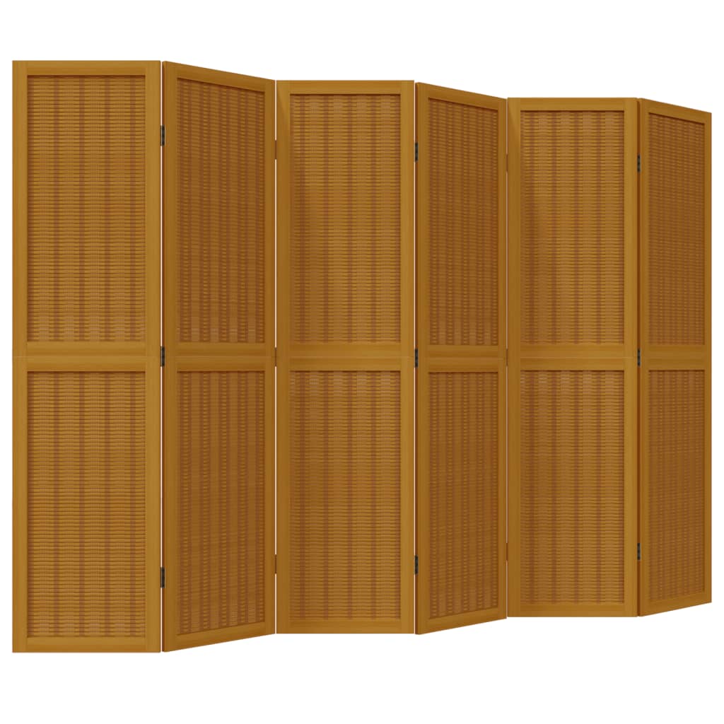 Room Divider 6 Panels Brown Solid Paulownia Wood