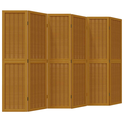 Room Divider 6 Panels Brown Solid Paulownia Wood