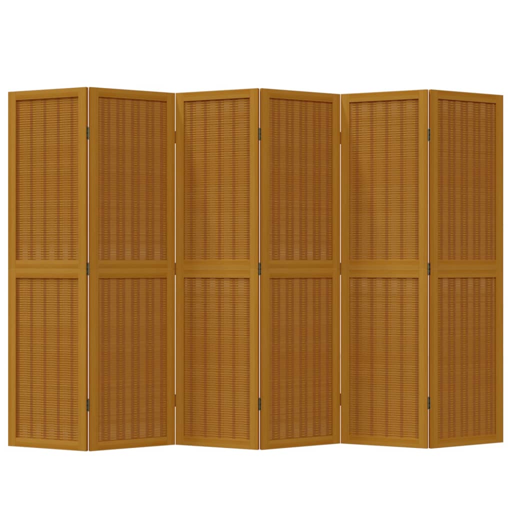 Room Divider 6 Panels Brown Solid Paulownia Wood