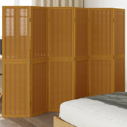 Room Divider 6 Panels Brown Solid Paulownia Wood