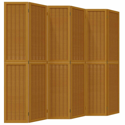 Room Divider 6 Panels Brown Solid Paulownia Wood