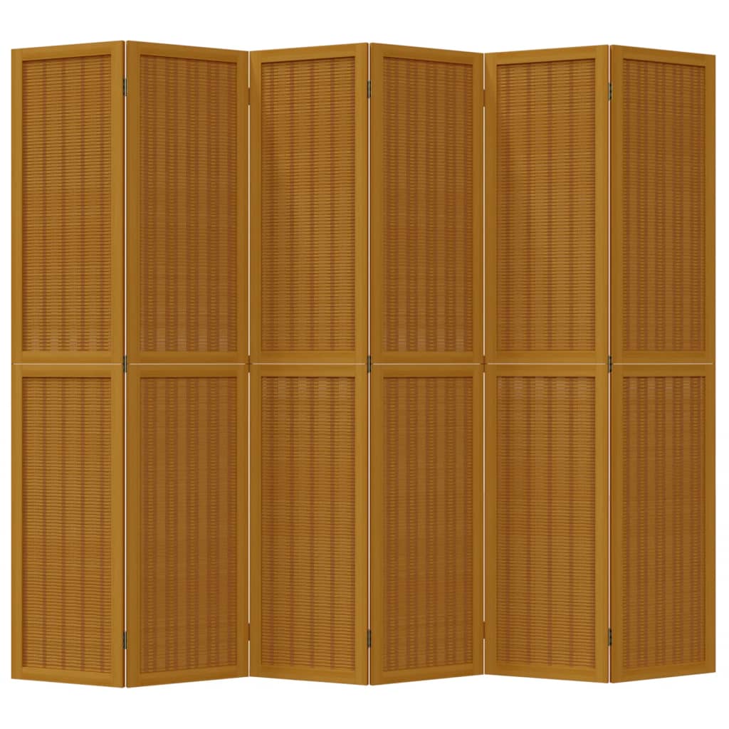 Room Divider 6 Panels Brown Solid Paulownia Wood