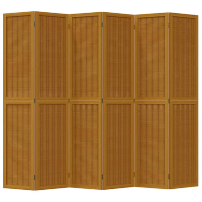 Room Divider 6 Panels Brown Solid Paulownia Wood