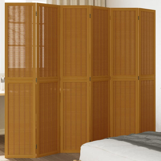 Room Divider 6 Panels Brown Solid Paulownia Wood