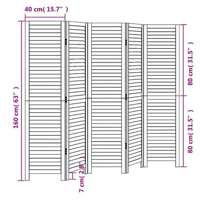 Divisorio Ambienti 5Pannelli Bianco Legno Massello di Paulownia