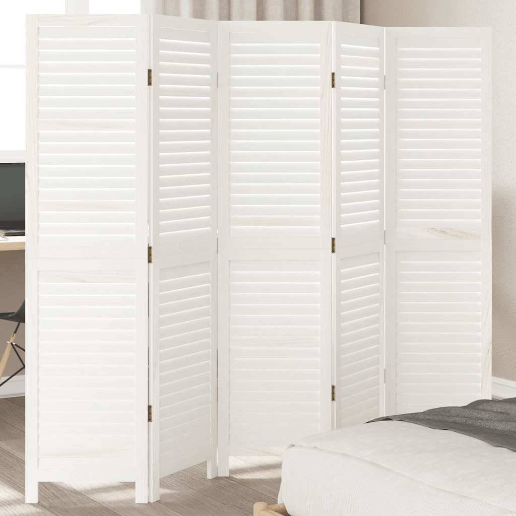 Divisorio Ambienti 5Pannelli Bianco Legno Massello di Paulownia