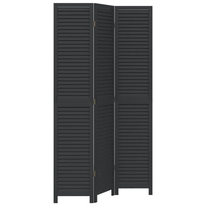 Room Divider 3 Black Panels in Solid Paulownia Wood