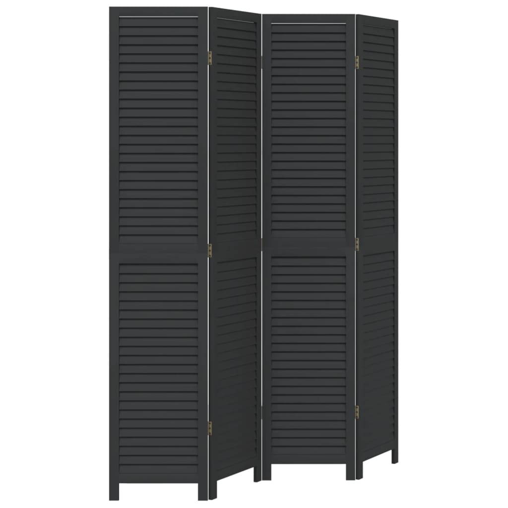 Room Divider 4 Panels Black Solid Paulownia Wood
