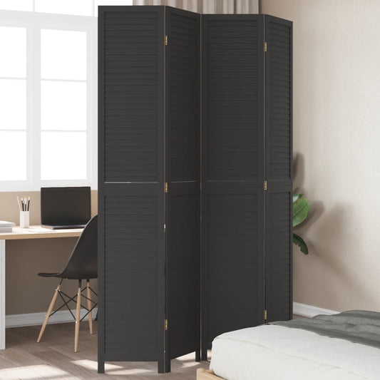 Room Divider 4 Panels Black Solid Paulownia Wood