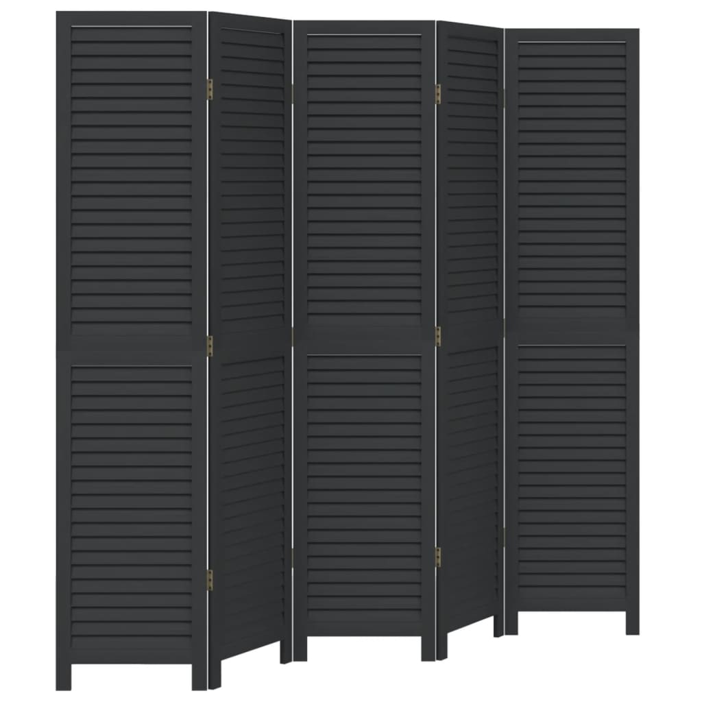 Room Divider 5 Panels Black Solid Paulownia Wood