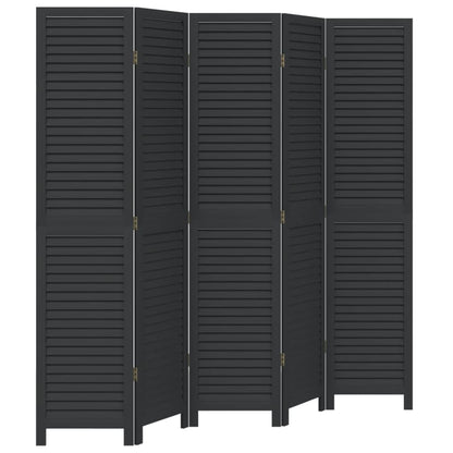 Room Divider 5 Panels Black Solid Paulownia Wood