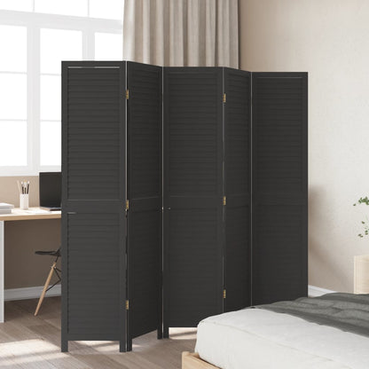 Room Divider 5 Panels Black Solid Paulownia Wood