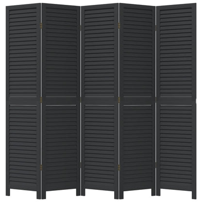 Room Divider 5 Panels Black Solid Paulownia Wood