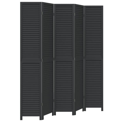 Room Divider 5 Panels Black Solid Paulownia Wood