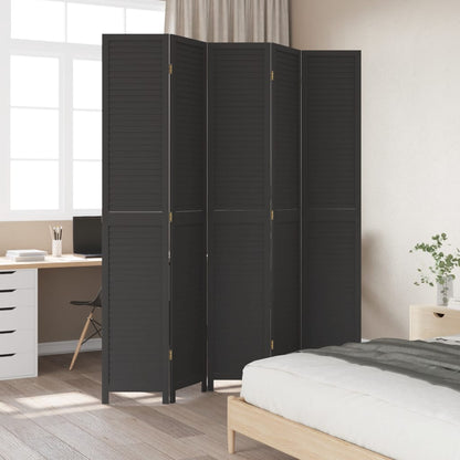 Room Divider 5 Panels Black Solid Paulownia Wood