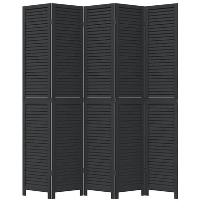 Room Divider 5 Panels Black Solid Paulownia Wood
